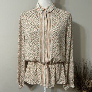 James Kenrob By Dalton Women Blouse Long Sleeve Button Up Multicolor Peplum 16